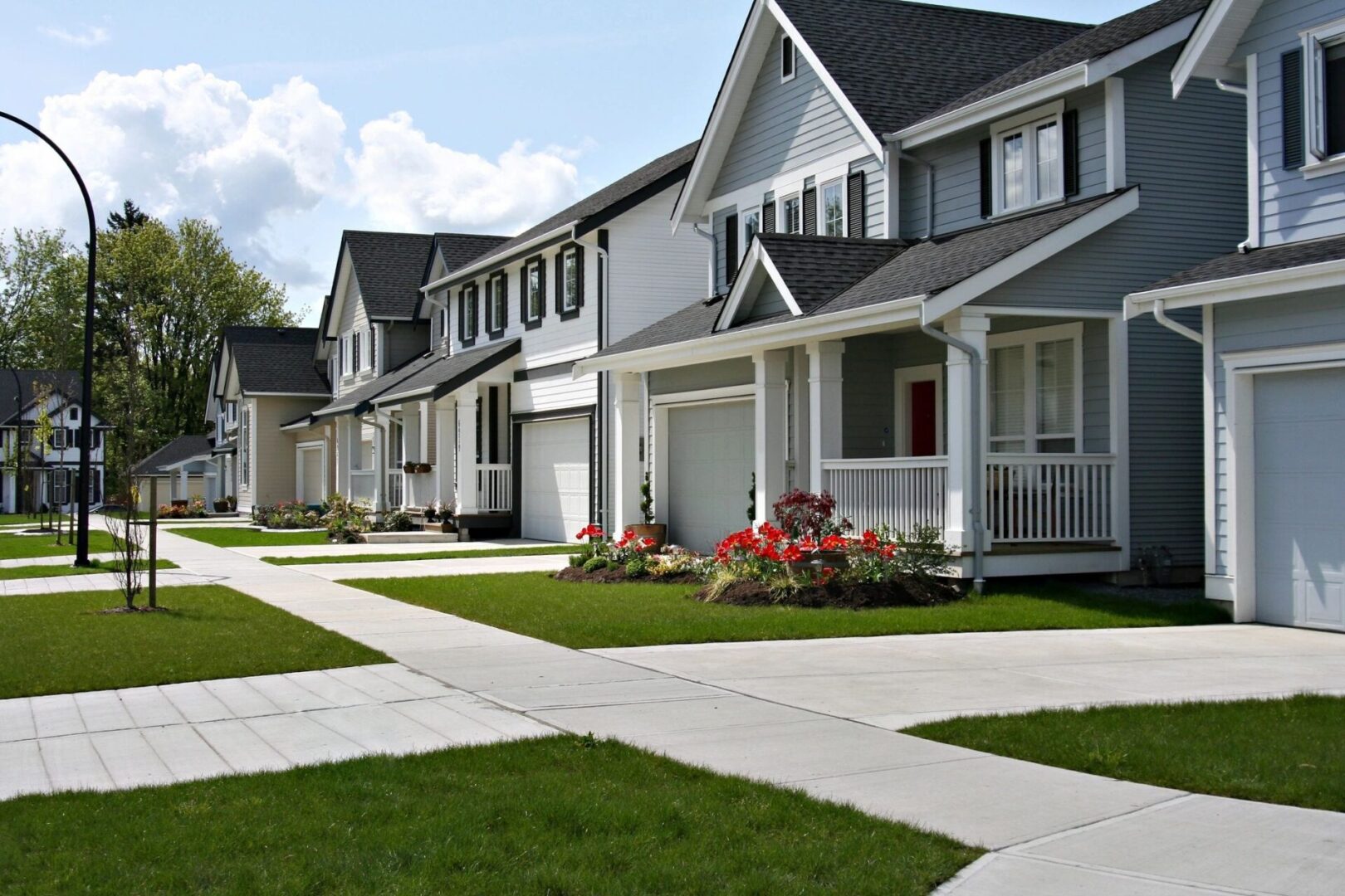 Small Town Residential Street of New Town Homes